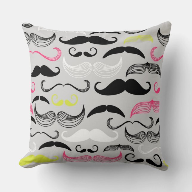 Moustache pattern, retro style throw pillow (Front)