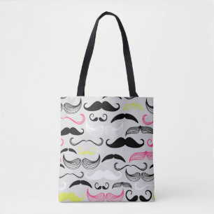 Moustache pattern, retro style tote bag