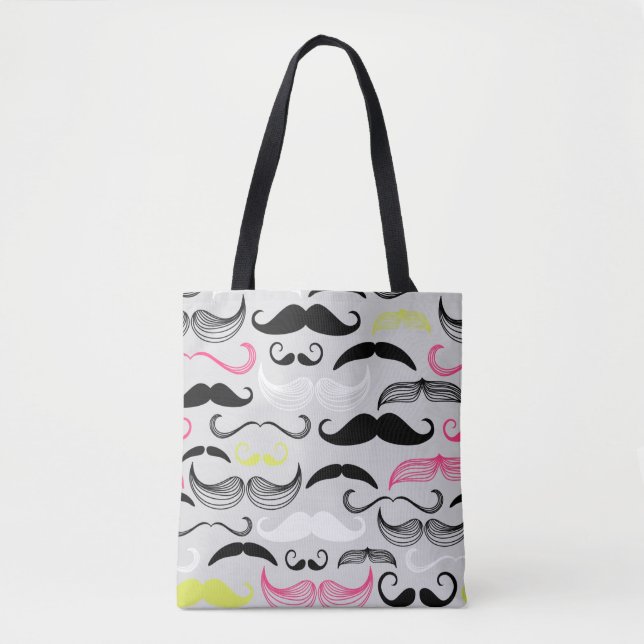 Moustache pattern, retro style tote bag (Front)