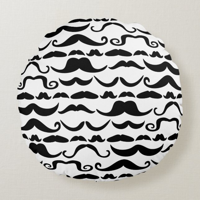 Moustache Pattern Round Pillow (Front)