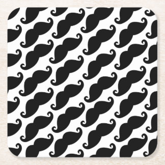 Moustache Pattern White and Black Square Paper Coaster