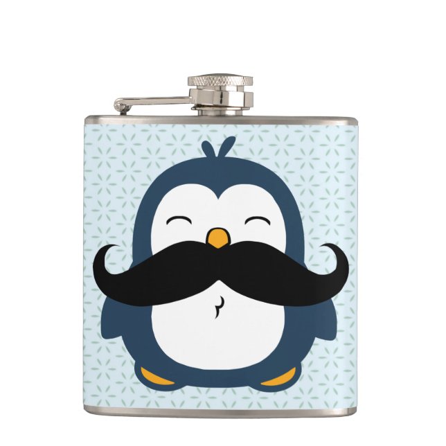 Moustache Penguin Hip Flask (Front)