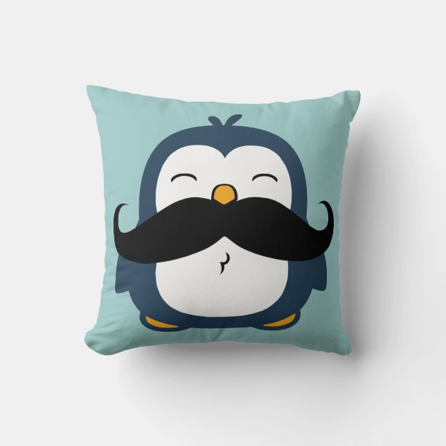 Moustache Penguin Throw Pillow (Front)