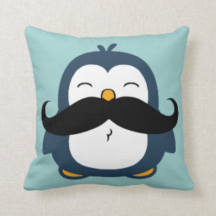 Moustache Penguin Throw Pillow