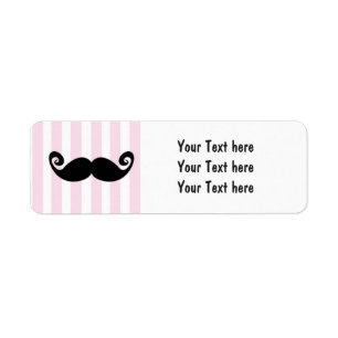 Moustache Pink Striped Birthday Party Labels