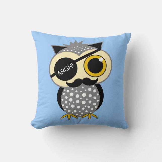 moustache pirate owl throw pillow (Front)