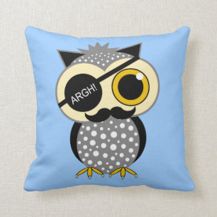 moustache pirate owl throw pillow