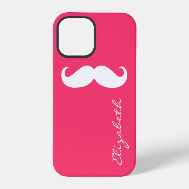 Moustache Plain Hot Pink Background iPhone Case (Back)