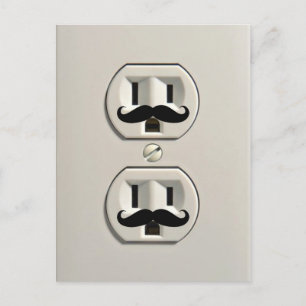 Moustache power outlet postcard