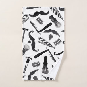 Moustache Razor Shaver Watercolor Barber Pattern Hand Towel