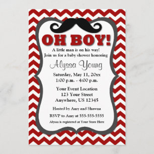 Moustache Red Chevron Baby Shower Invite