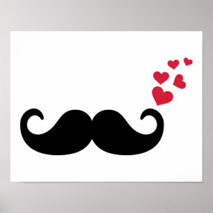 Moustache red hearts love poster