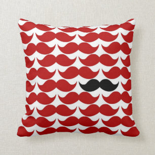 Moustache Red Retro Funky Pattern Throw Pillow