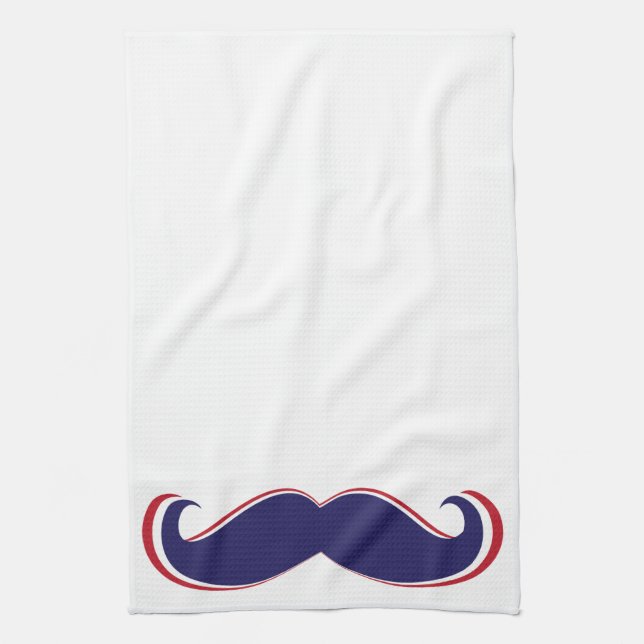 Moustache - Red, White and Blue Kitchen Towel (Vertical)