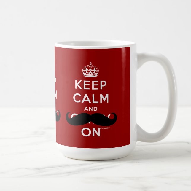 Moustache Red White Keep Calm and Carry On Mugs (Right)