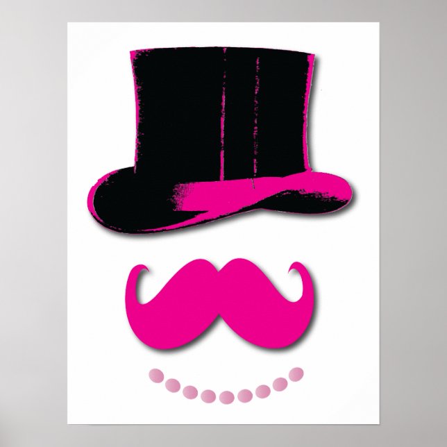 Moustache rose, chapeau haut et affiche perles (Devant)