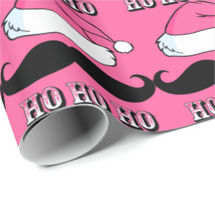 Moustache Santa Pink Gift Wrap
