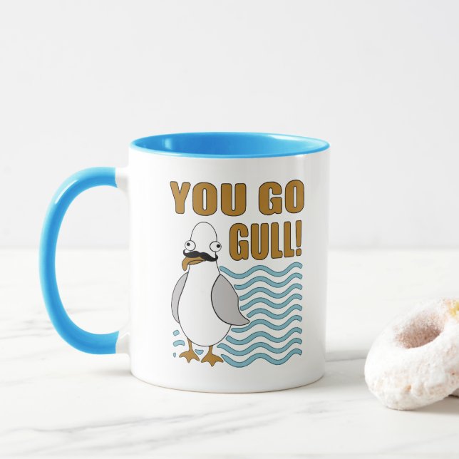 Moustache Seagull You Go Gull Mug (With Donut)