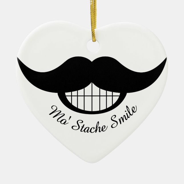 Moustache Smile Ceramic Ornament (Front)