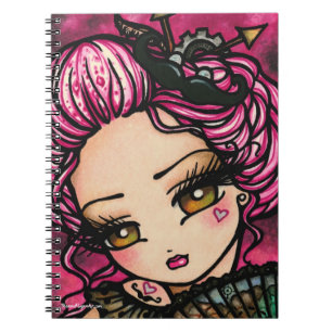 Moustache Steampunk Heart Valentine Girl Fantasy Notebook