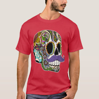 Moustache Sugar Skull Colour Version T-Shirt