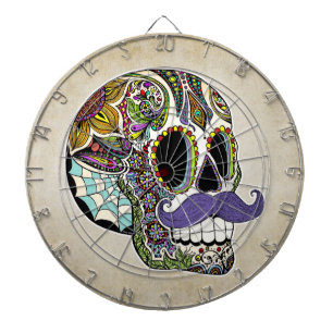 Moustache Sugar Skull Dartboard