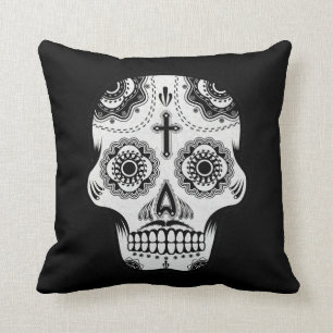 Moustache sugar skull throw pillow