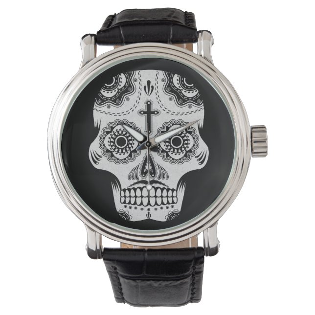 Moustache sugar skull watch (Front)