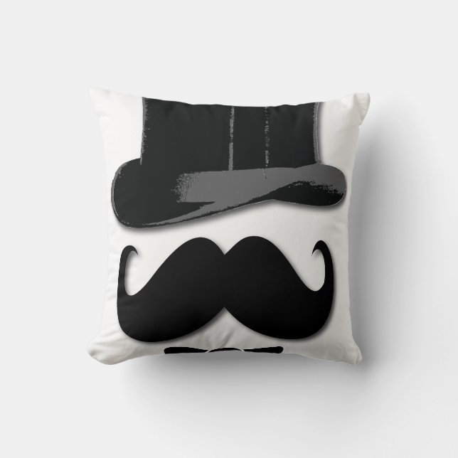 moustache, top hat and bow -tie pillow (Front)