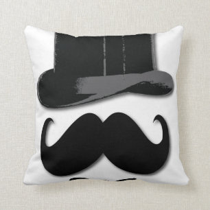 moustache, top hat and bow -tie pillow