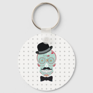 Moustache Top Hat Bicycle Sugar Skull keychain. Keychain