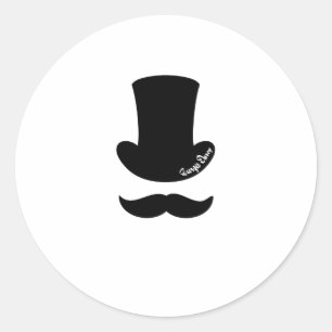 Moustache top hat classic round sticker