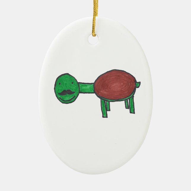 Moustache Turtle Ceramic Ornament (Front)