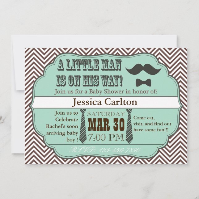 Moustache verte et Cravates Invitations de douches (Devant)