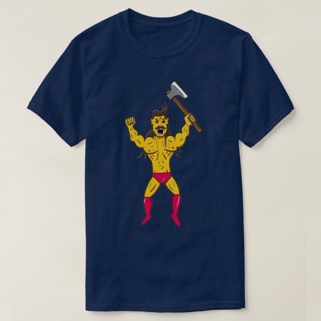 Moustache Warrior with Axe T-Shirt (Design Front)