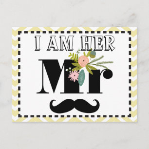 Moustache Wedding Photo Prop I am Her Mr. Postcard