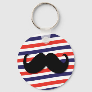 Moustache with red, white and blue stripes keychain