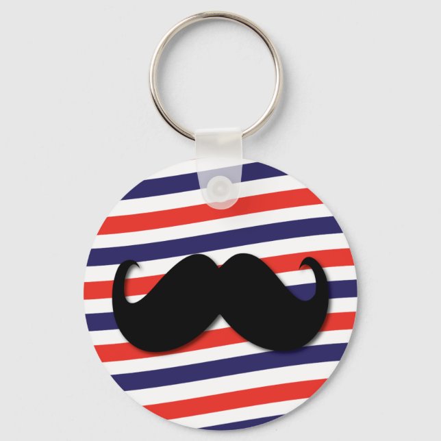Moustache with red, white and blue stripes keychain (Front)