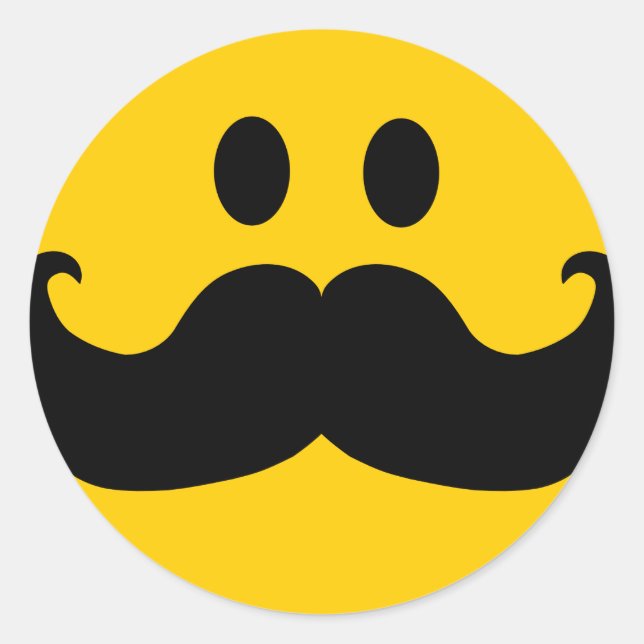 Moustache Yellow Happy Face Classic Round Sticker (Front)