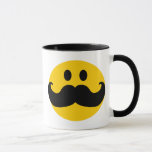 Moustache Yellow Happy Face Mug<br><div class="desc">moustache, "black moustache", moustache, "moustache moustached fun, whimsical, satire face", face, smile handlebar, "handlebar moustache", "handle bar moustache", yellow, funny</div>