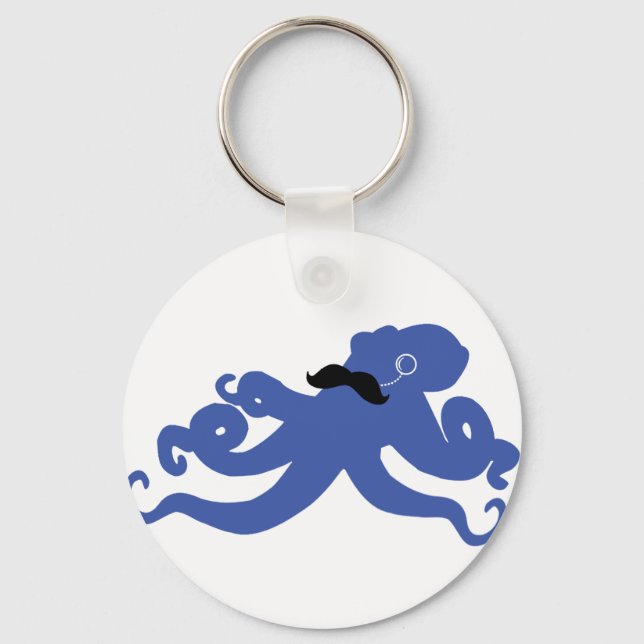 moustached octopus with a monocle keychain (Front)