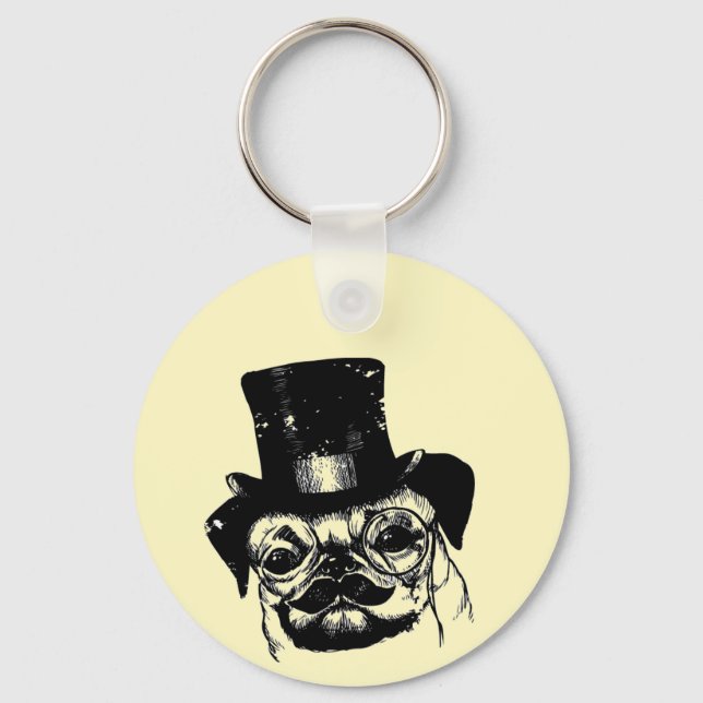 Moustached pug keychain (Front)