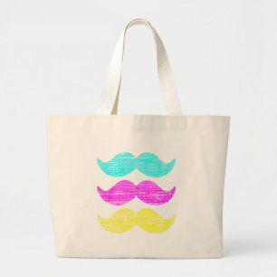 Moustaches (letterpress style) Colourful Large Tote Bag