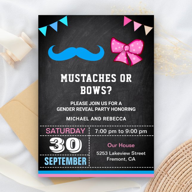 Moustaches or Bows Gender Reveal Party Invitation (Creator Uploaded)
