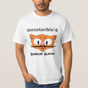 moustachio'd Humourous Cartoon Moustache Cat T-Shirt
