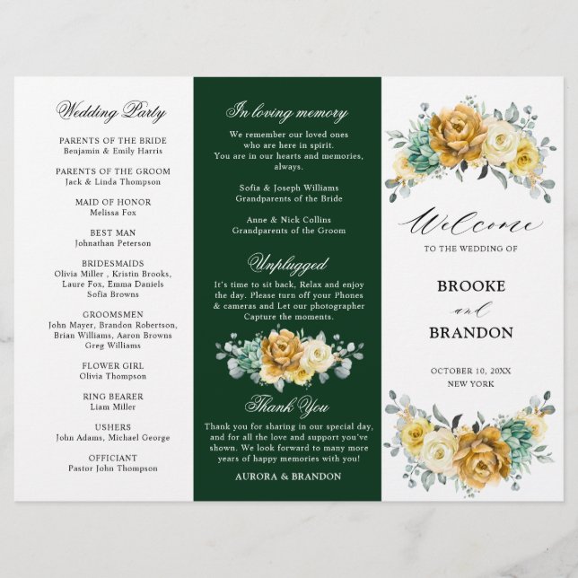 Moustard jaune Floral Sage vert triple programme (Devant)