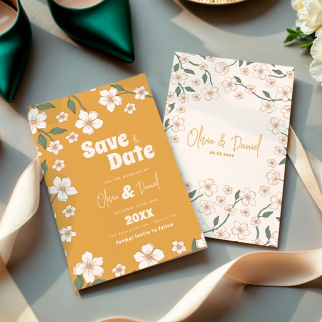 Moutarde Groovy Floral Save the Date (Créateur téléchargé)