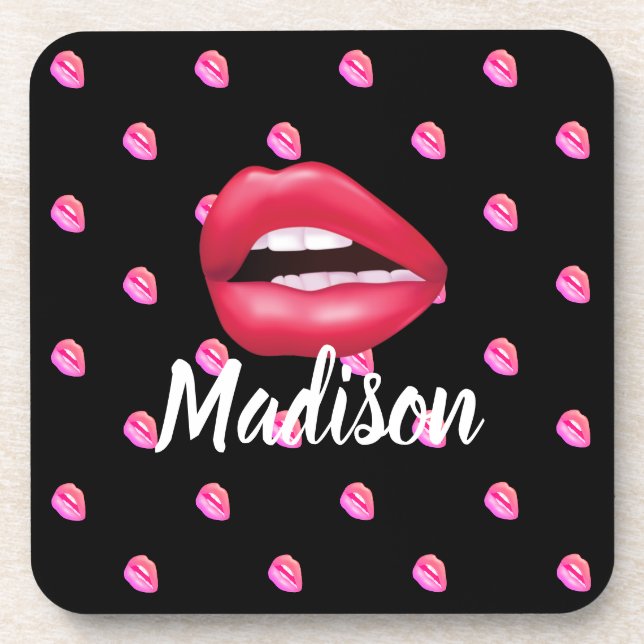Mouth Lipstick Makeup Beauty Custom Personalized Coaster (Front)