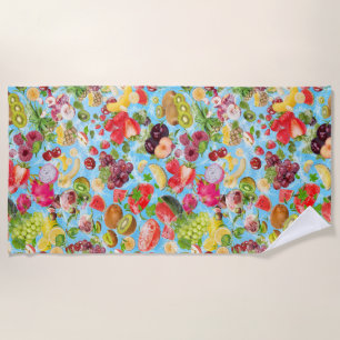 Mouth-watering Tropical Fruits Beach Towel