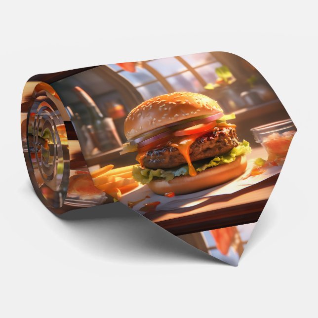 Mouthwatering Cheeseburger Neck Tie  (Rolled)